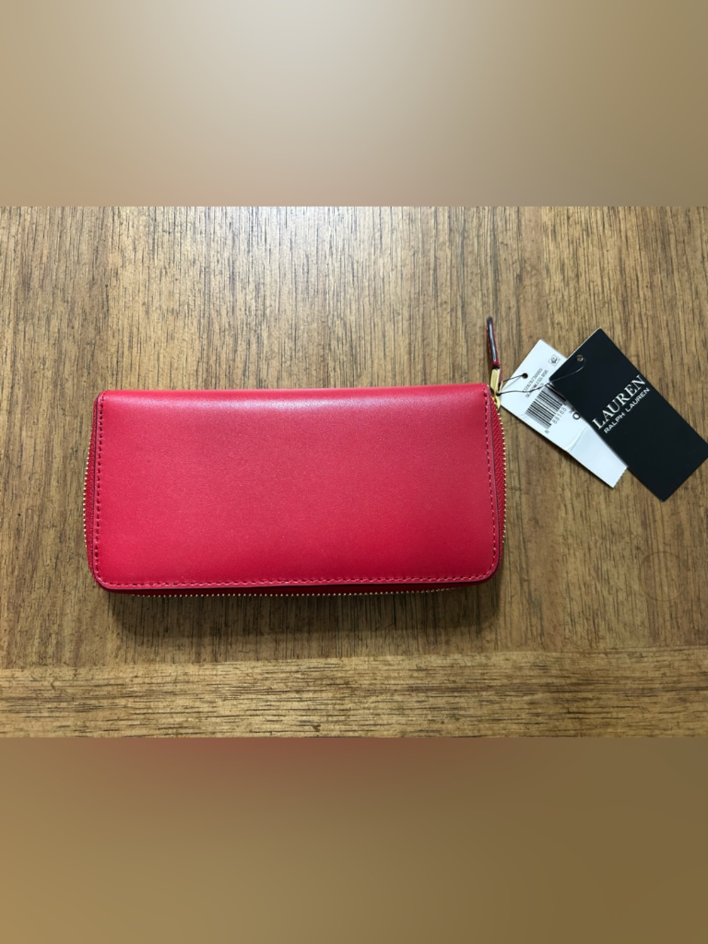 Lauren Ralph Lauren Red Zip-Around Leather Wallet with Gold RL Logo - Picture 3 of 3